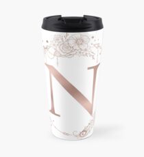 Letter N Rose Gold Pink Initial Monogram Travel Mug