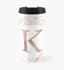 Letter K Rose Gold Pink Initial Monogram Travel Mug