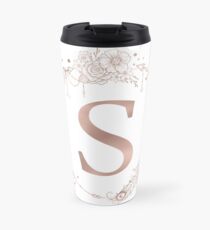 Letter S Rose Gold Pink Initial Monogram Travel Mug