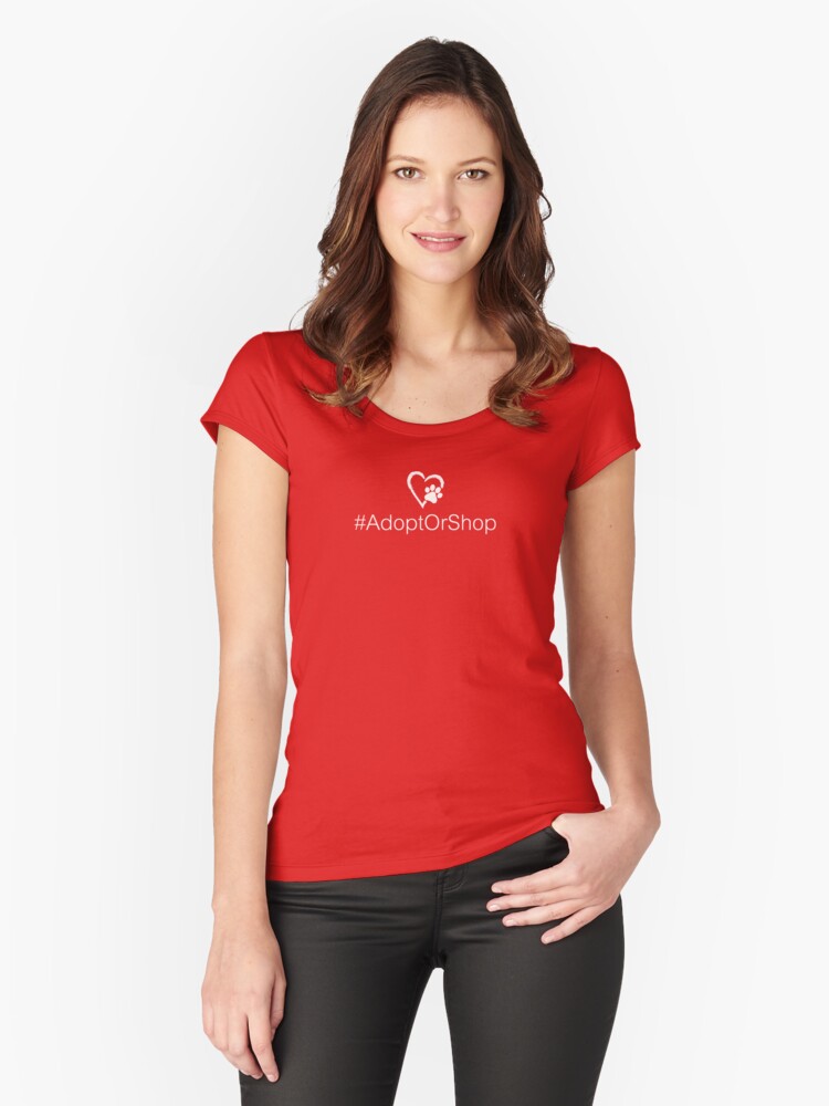 Thumbnail 1 of 3, Fitted Scoop T-Shirt, #AdoptORShop • Paw Print Heart designed and sold by rescuedogs101.