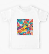 Colorful pattern of macaws, flowers and textures Kids Tee