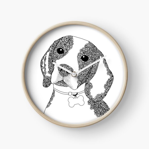 Beagle Dog | Zentangle Artwork | Black and white | pattern Clock