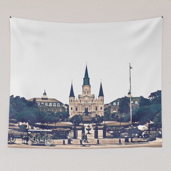 Aperçu de l'œuvre La Nouvelle-Orléans Jackson Square, l'emblématique quartier français de Nola, paysage urbain, voyage, style de vie créée et vendue par StudioBlack.