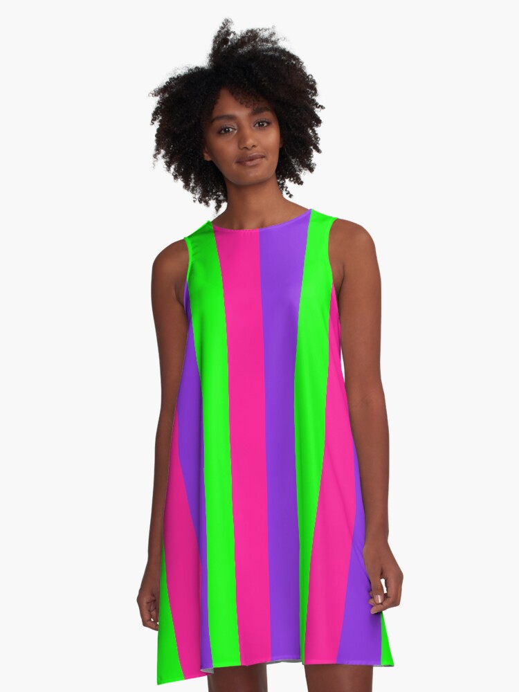 PLAIN UFO GREEN- PLASTIC PINK SOLID PROTON PURPLE STRIPE COLOR CORRECT  HEX COLOUR A-Line Dress
