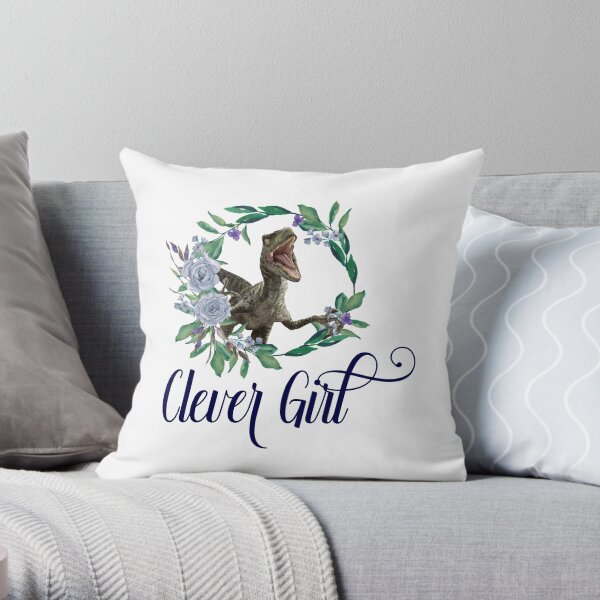 Clever Girl Velociraptor Blue Throw Pillow