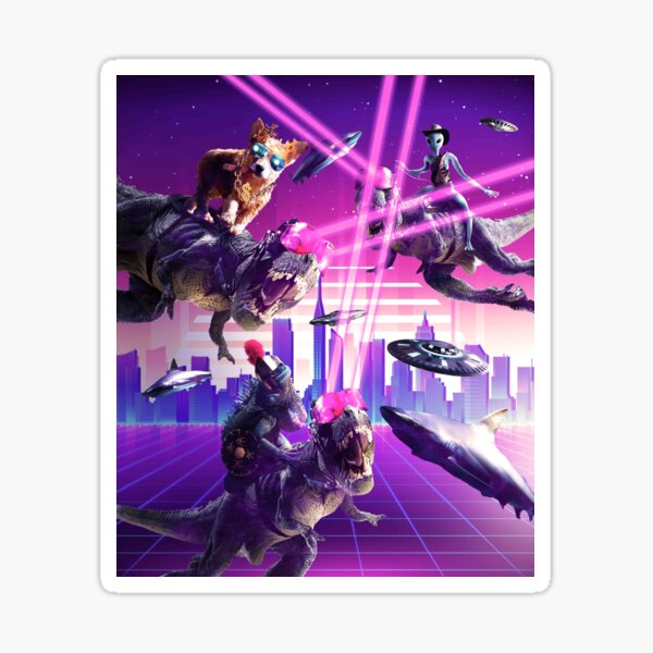 Space Shark Lizard Corgi Alien On Laser Dinosaur Sticker