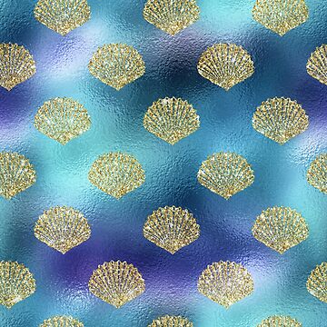 Mermaid Faux Glitter Shell Pattern on Peacock Blue | Sticker