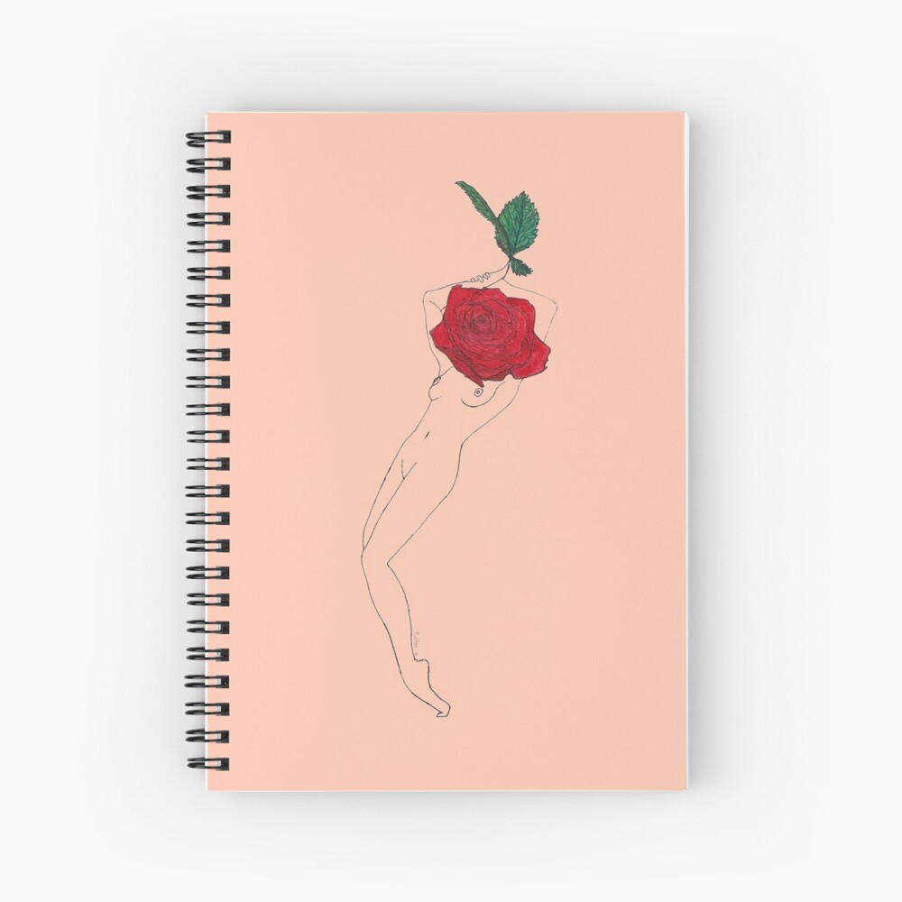 Red Rose Girl Flower Woman Drawing On Peach Background Art Print By Natula Redbubble