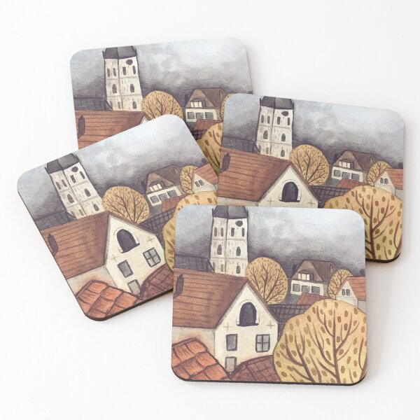 Item preview, traditional watercolor landscape town illustration designed and sold by Wieskunde.