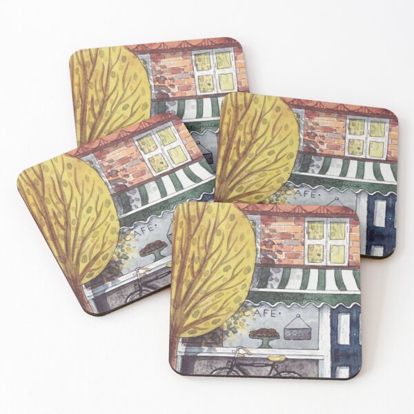 Item preview, Traditional watercolor cafe shop illustration designed and sold by Wieskunde.