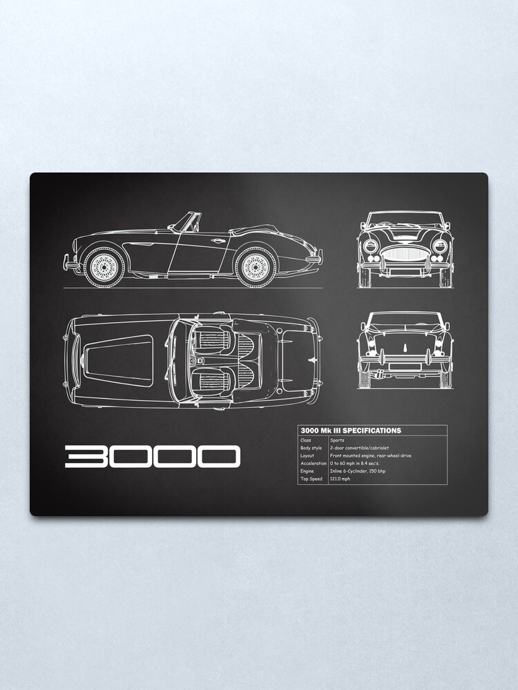 Alternate view of The 3000 Sports Car Blueprint Metal Print