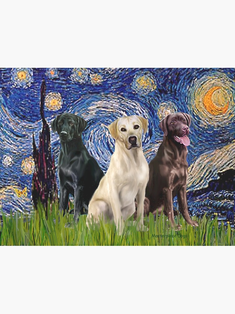 Starry Night - Three Labrador Retrievers (Black, Chocolate, Yellow) by JeanBFitzgerald