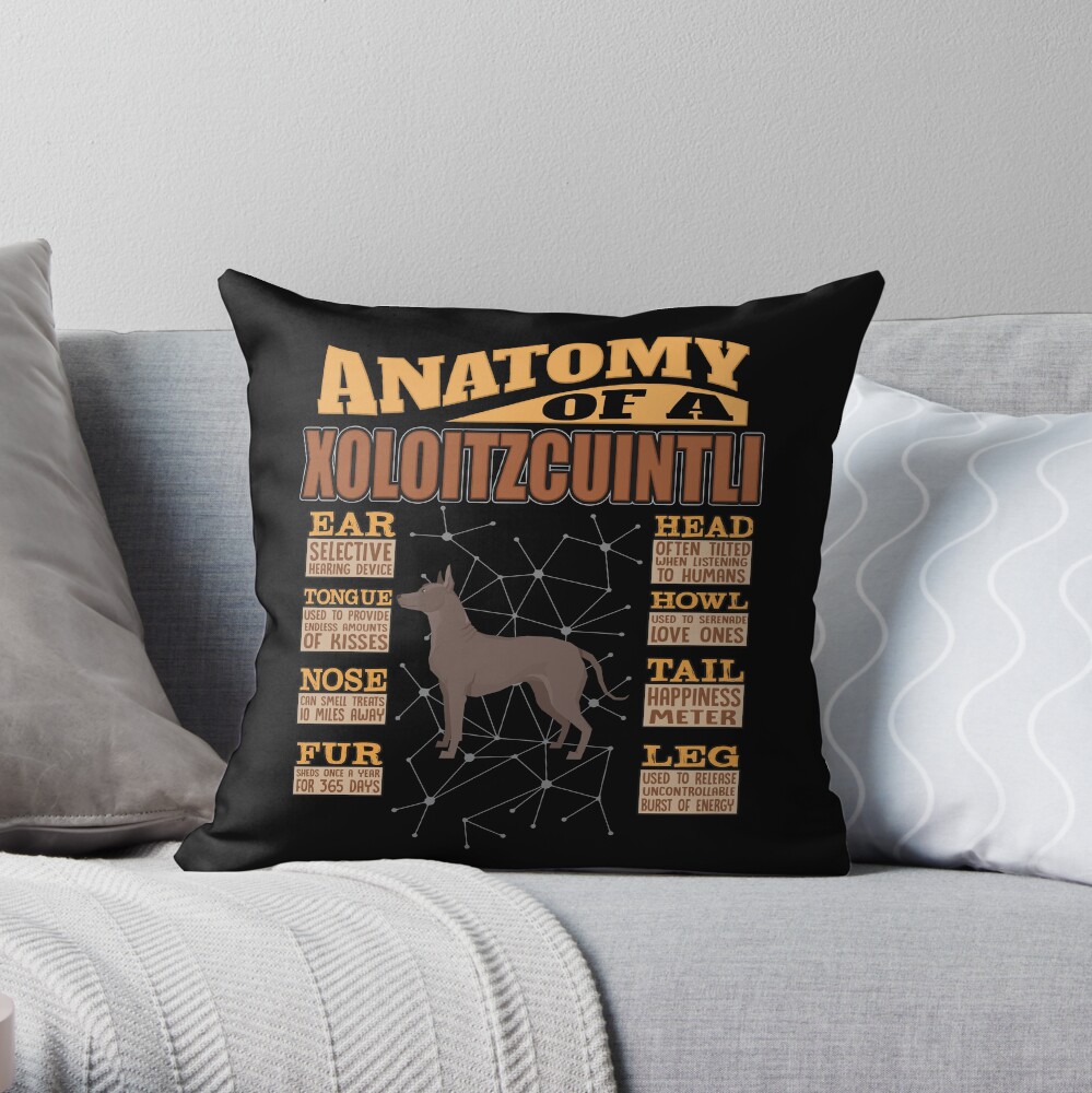 Anatomy Of A Xoloitzcuintli - Funny Xoloitzcuintli Design Throw Pillow