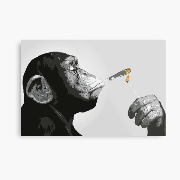 Banksy Steez Schimpansenaffe Raucher Joint Metallbild