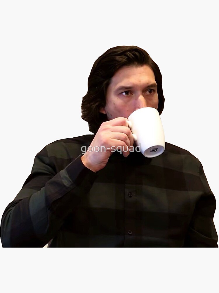 Imagen 3 de 3, Pegatina con la obra Adam Driver bebiendo té / café Meme, diseñada y vendida por goon-squad.