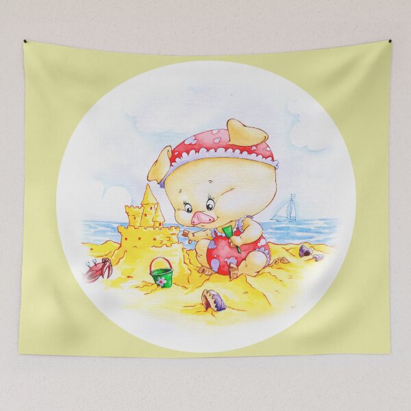 Item preview, CUTE FUNNY BABY PIG AT THE BEACH MAKING SAND CASTLES , ADORABLE BABY ANIMALS designed and sold by ReignGFX.