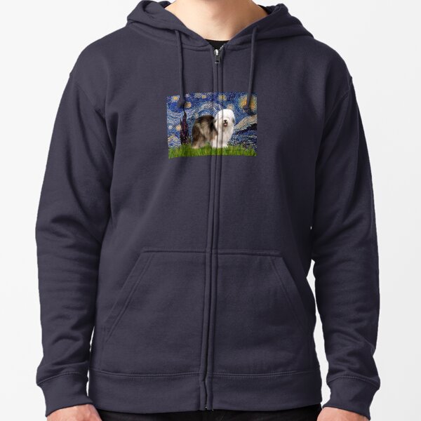 Starry Night - Old English Sheepdog (standing) Zipped Hoodie