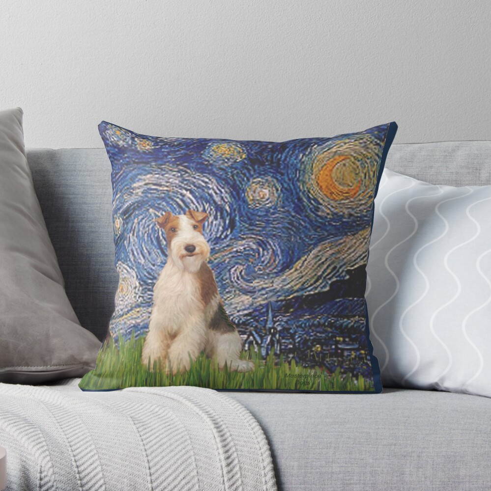 Starry Night - Wire Fox Terrier (#3) Throw Pillow