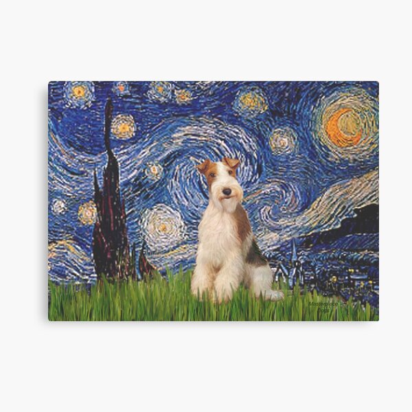 Starry Night - Wire Fox Terrier (#3) Canvas Print