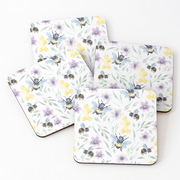 Item preview, Watercolor Bee Pollinators with florals designed and sold by Harpley Design Studio.