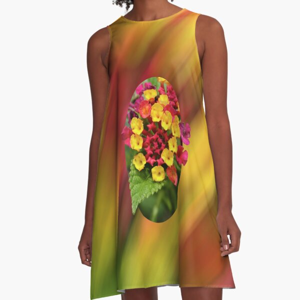 Red and Yellow Tiny Flowers A-Line Dress