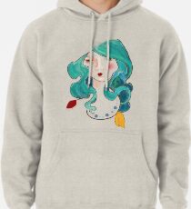 turquoise feathers in her hair Pullover Hoodie