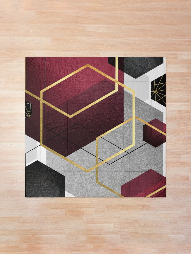 Alternate view of Geometric Hexagons in Red and Black Comforter