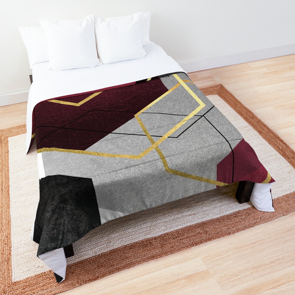Geometric Hexagons in Red and Black Comforter