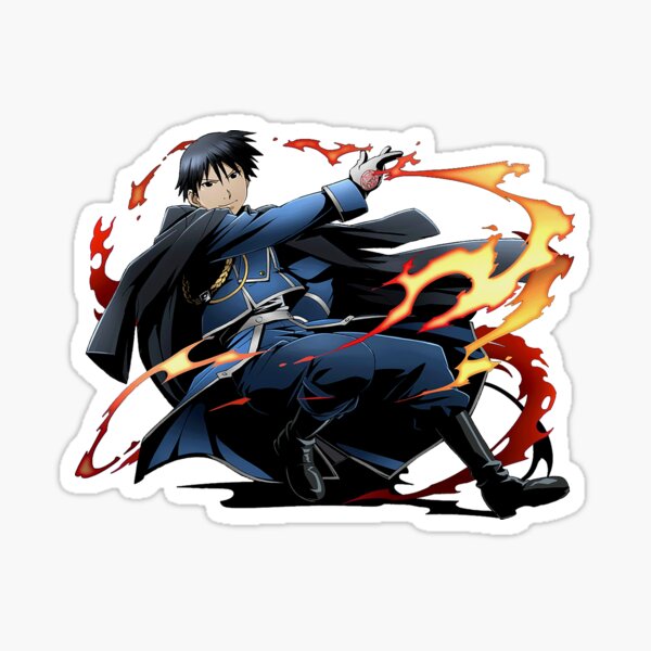 Lexica - Roy mustang, fullmetal alchemist style, Mustang, cartoon nature  sticker, fury, fire, anime style, anime initial d style, solid background  co