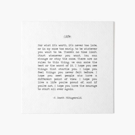 Life quote F. Scott Fitzgerald Art Board Print