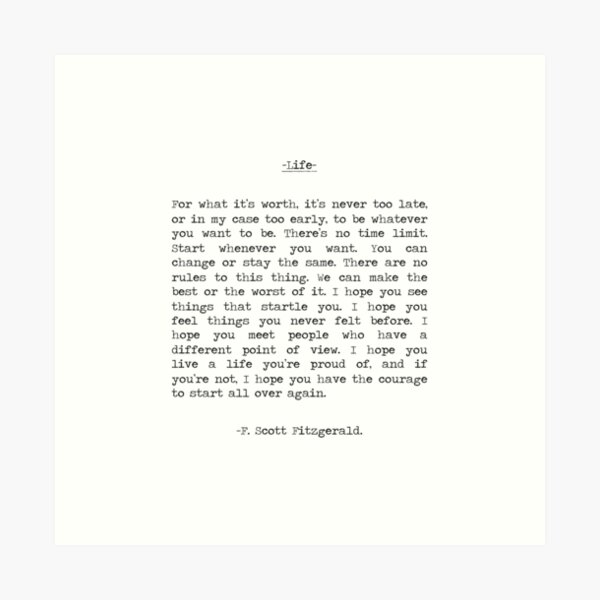 Life quote F. Scott Fitzgerald Art Print