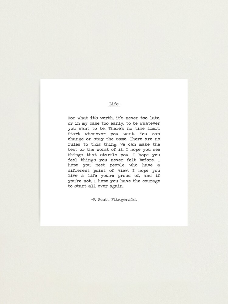 Alternate view of Life quote F. Scott Fitzgerald Photographic Print