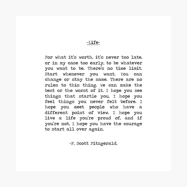 Life quote F. Scott Fitzgerald Photographic Print