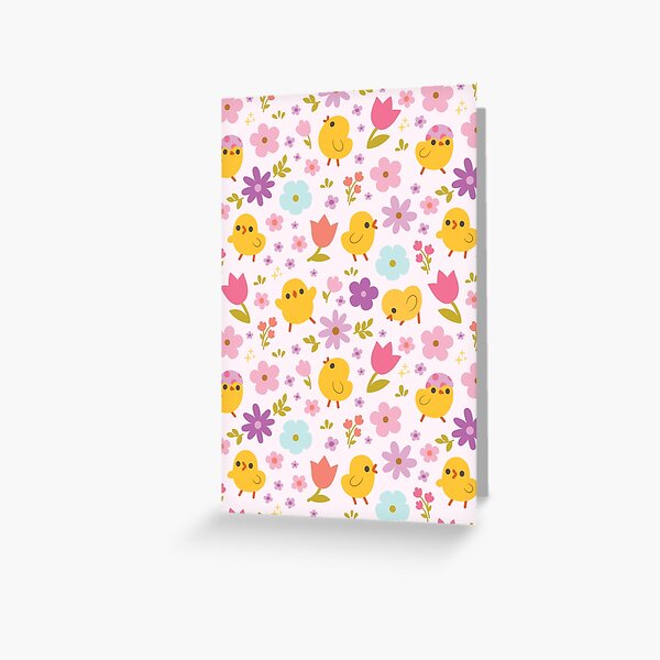 Baby Chicks Spring Florals Pattern Greeting Card