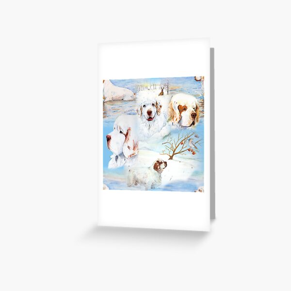 Clumber Spaniels by Jan Irving blue Greeting Card