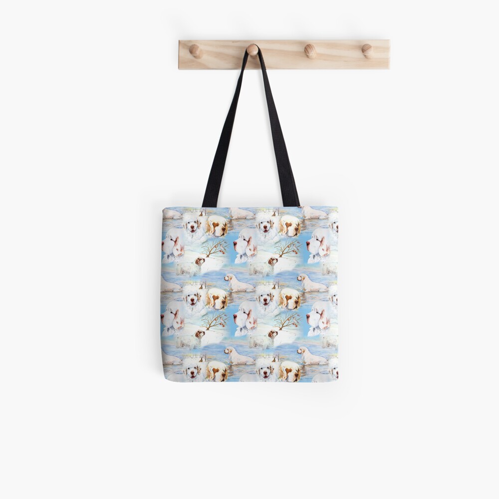 Clumber Spaniels by Jan Irving blue Tote Bag