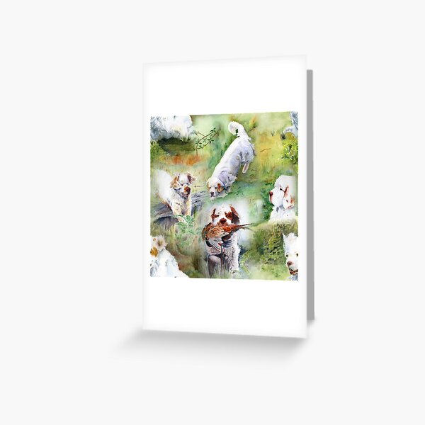 Clumber Spaniels by Jan Irving green Greeting Card