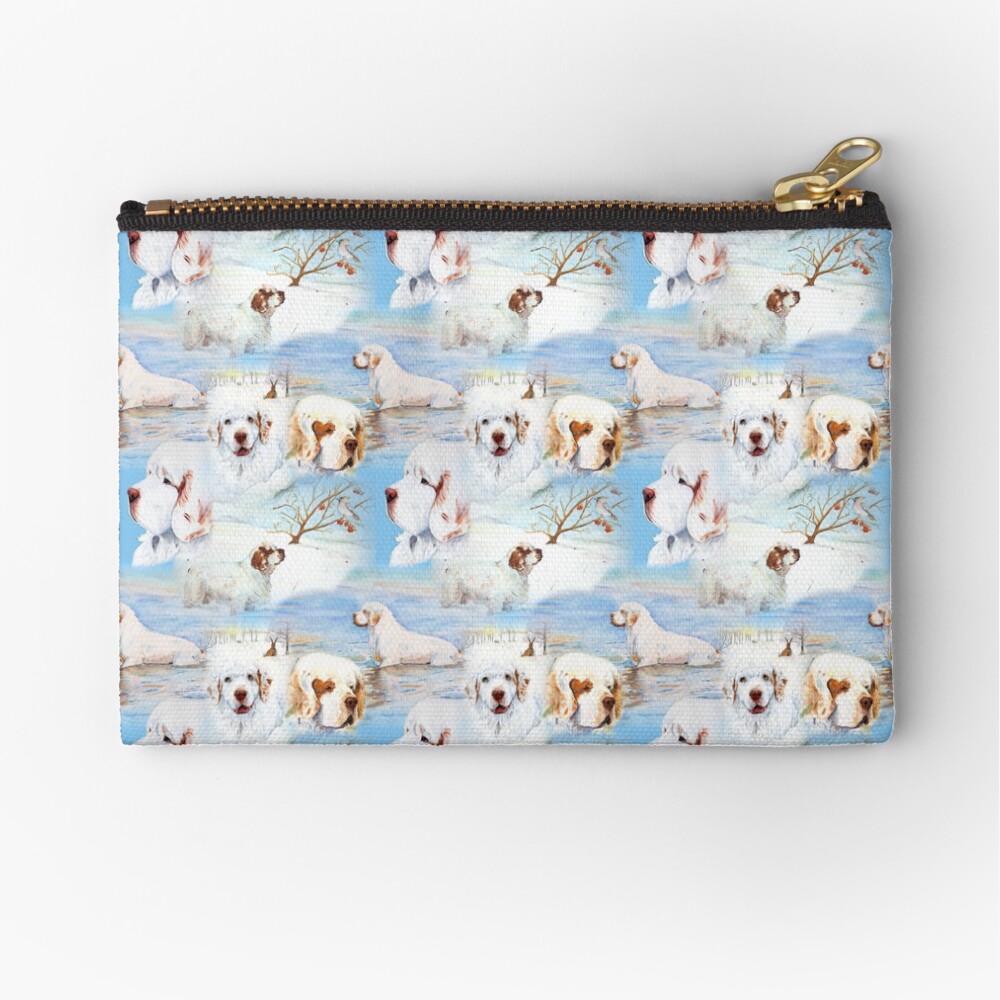 Clumber Spaniels by Jan Irving blue Zipper Pouch