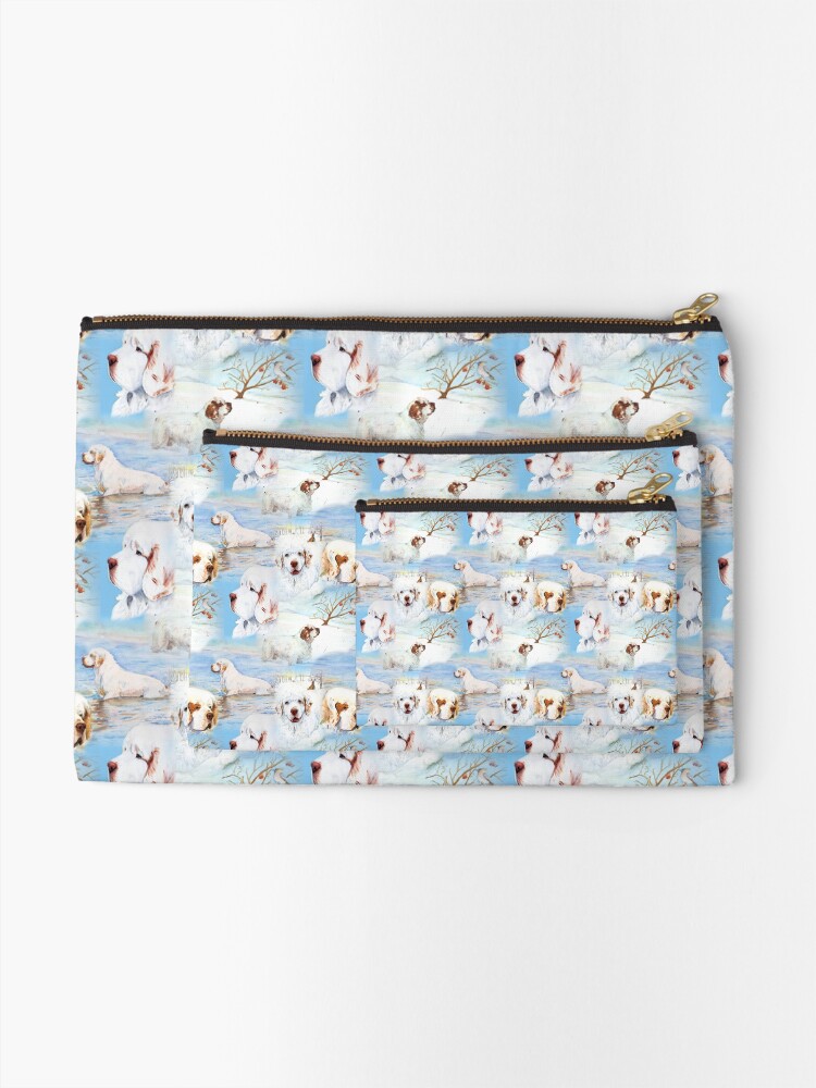 Alternate view of Clumber Spaniels by Jan Irving blue Zipper Pouch