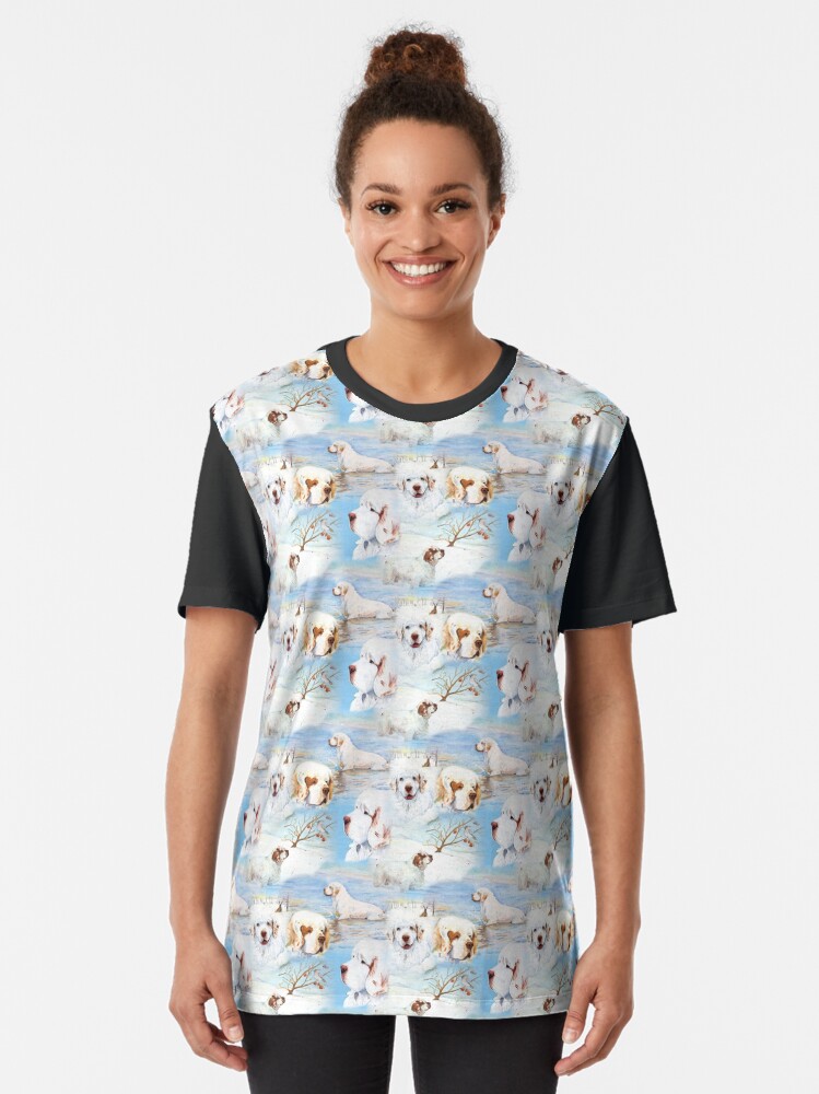 Alternate view of Clumber Spaniels by Jan Irving blue Graphic T-Shirt