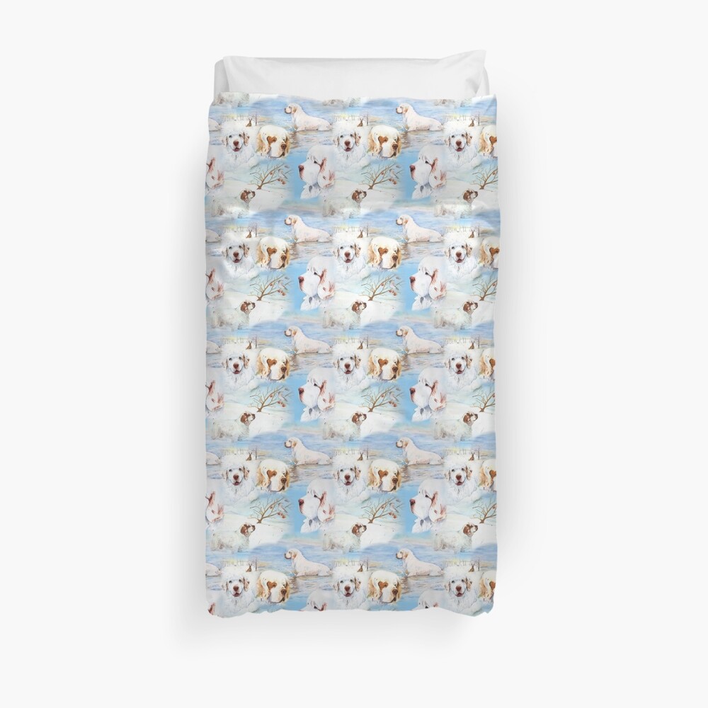 Clumber Spaniels by Jan Irving blue Duvet Cover