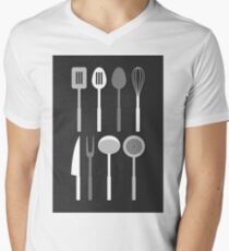 Kitchen Utensil Silhouettes Monochrome Men's V-Neck T-Shirt