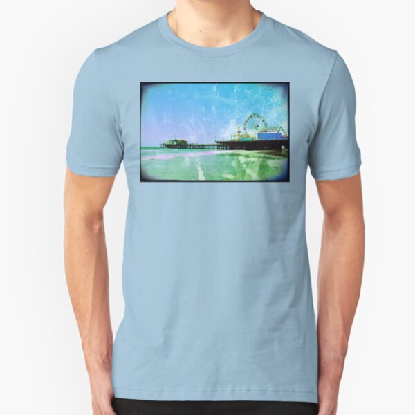 Blue and green Santa Monica Pier Slim Fit T-Shirt