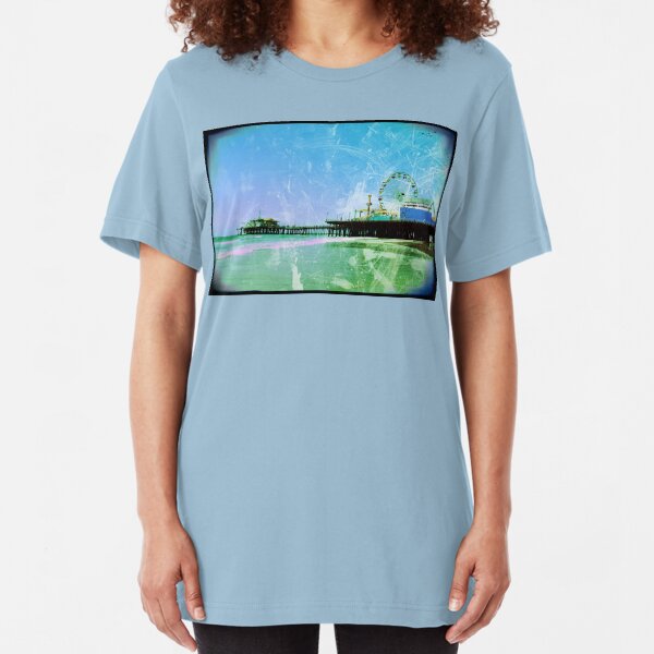 Blue and green Santa Monica Pier Slim Fit T-Shirt