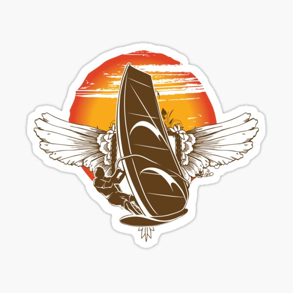 Vintage Retro Wings Windsurfing Gift Sunset Sticker