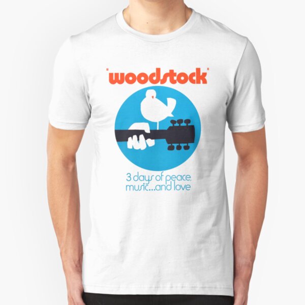 Woodstock 1969 Peace Love Bird Poster White Slim Fit T-Shirt