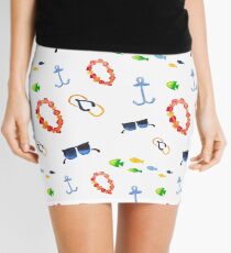 Watercolor sea summer. Flip flop sandals, sunglasses, fish Mini Skirt