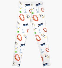 Watercolor sea summer. Flip flop sandals, sunglasses, fish Leggings