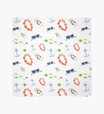 Watercolor sea summer. Flip flop sandals, sunglasses, fish Scarf