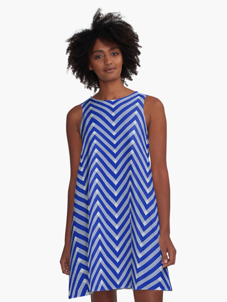 blue and white chevron dress